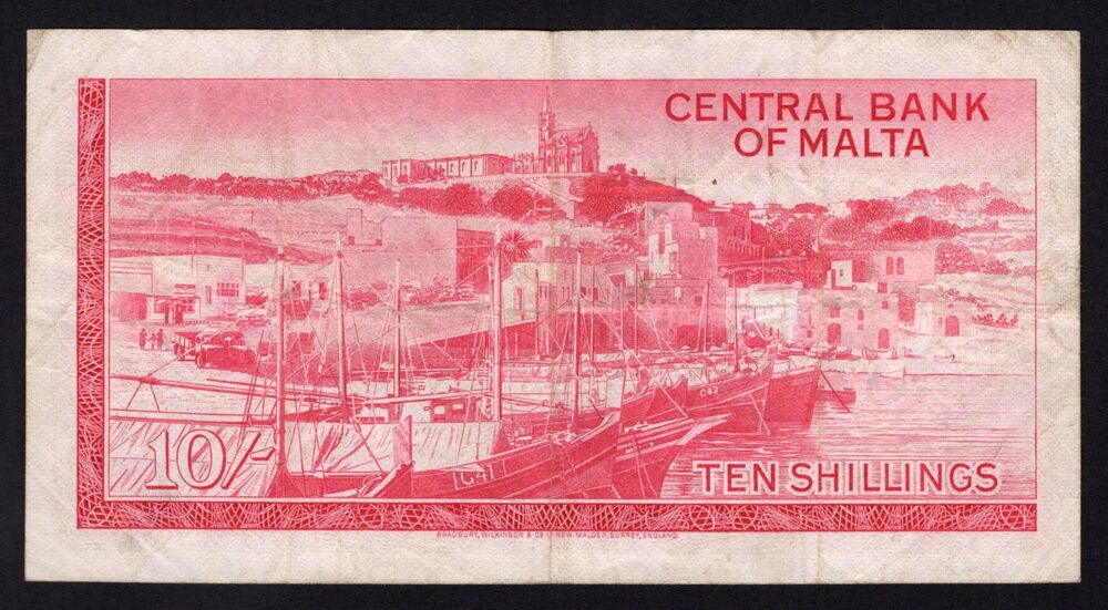 Malta - 10 Shillings L.1967 - Pick # 28 - F/VF