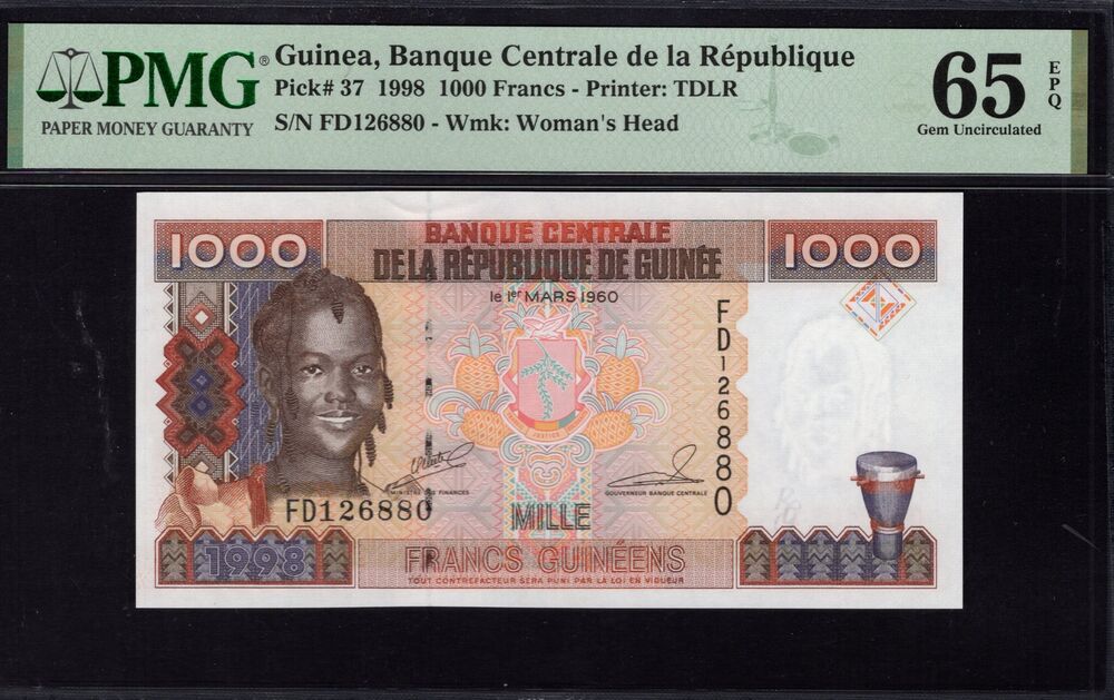Guinea - 1000 Francs 1998 - Pick # 37 - PMG 65 EPQ