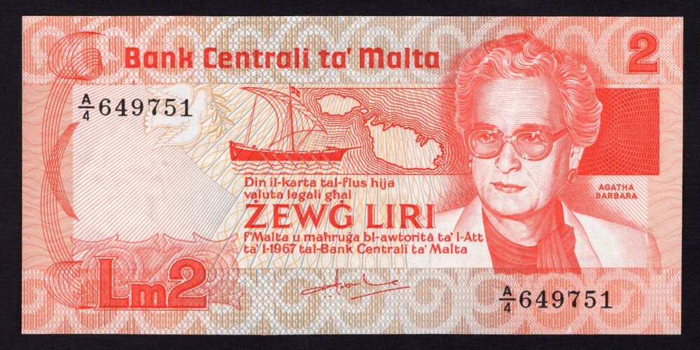 Malta - 2 Liri L.1967 - Pick # 37 - XF+