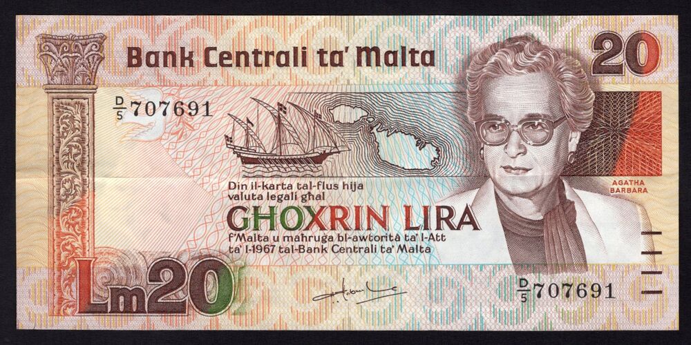 Malta - 20 Liri L.1967 - Pick # 40 - VF