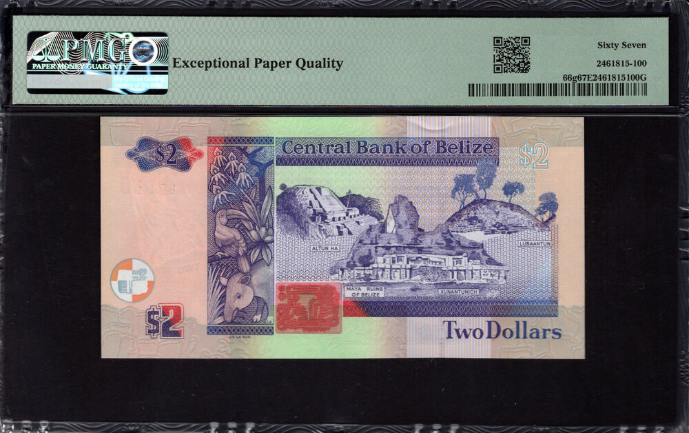 Belize - 2 Dollars 2021 - Pick # 66g - PMG 67 EPQ