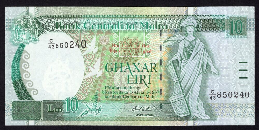 Malta - 10 Liri L.1967 - Pick # 47b - XF+