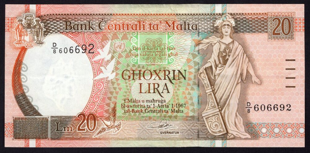 Malta - 20 Liri L.1967 - Pick # 48 - VF+