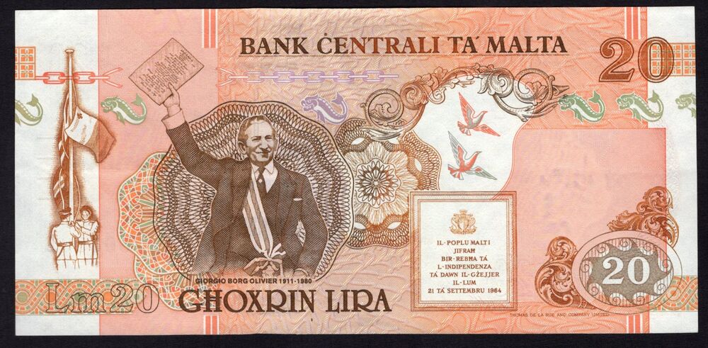 Malta - 20 Liri L.1967 - Pick # 48 - VF+