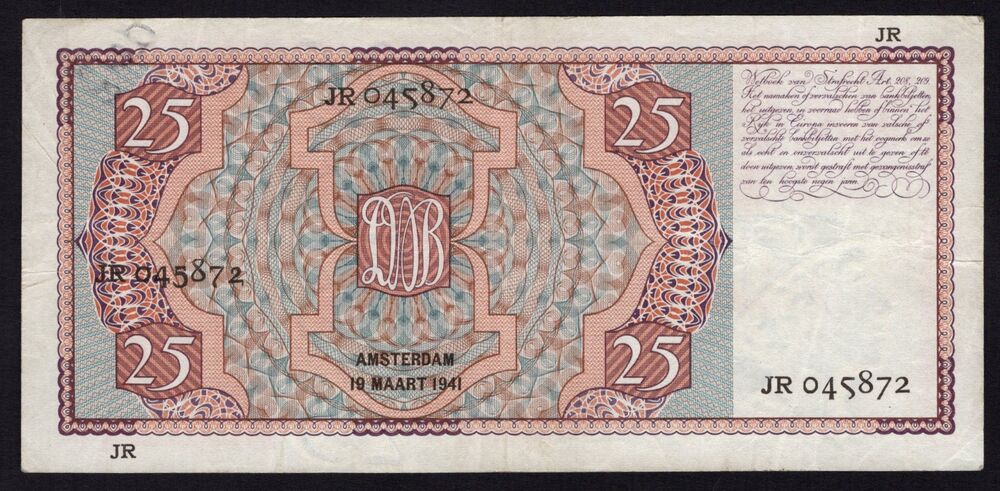 Netherlands - 25 Gulden 1941 - Pick # 50 - VF