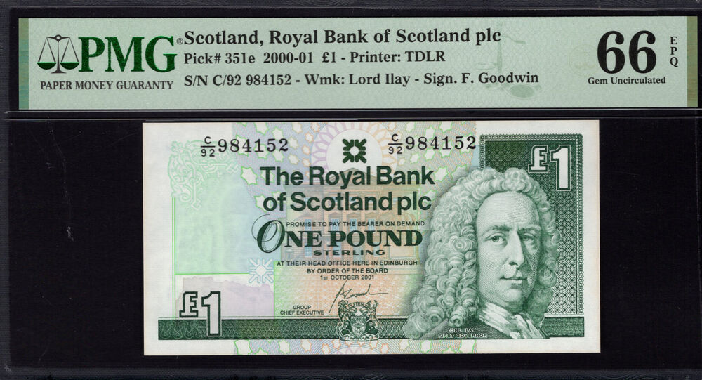 Scotland - 1 Pound 2000 - Pick # 351e - PMG 66 EPQ