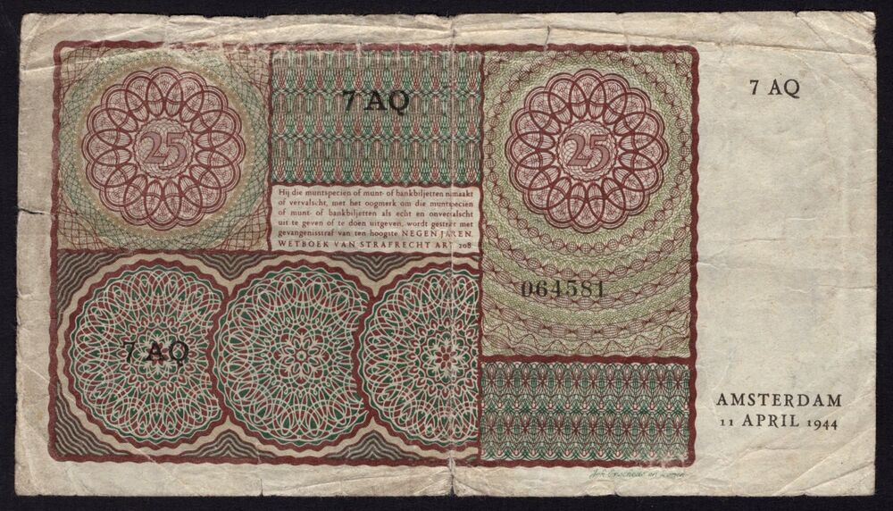 Netherlands - 25 Gulden 1944 - Pick # 60 - VG