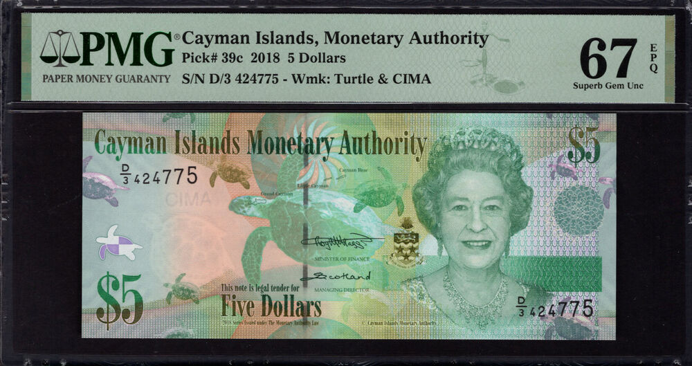Cayman Islands - 5 Dollars 2018 - Pick # 39c - PMG 67 EPQ