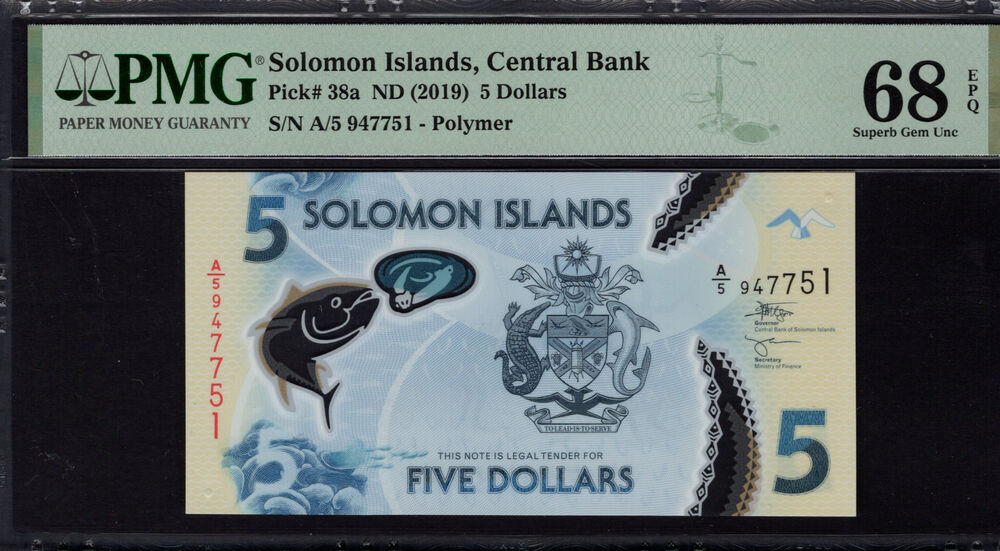 Solomon Islands - 5 Dollars 2019 - Pick # 38a - PMG 68 EPQ