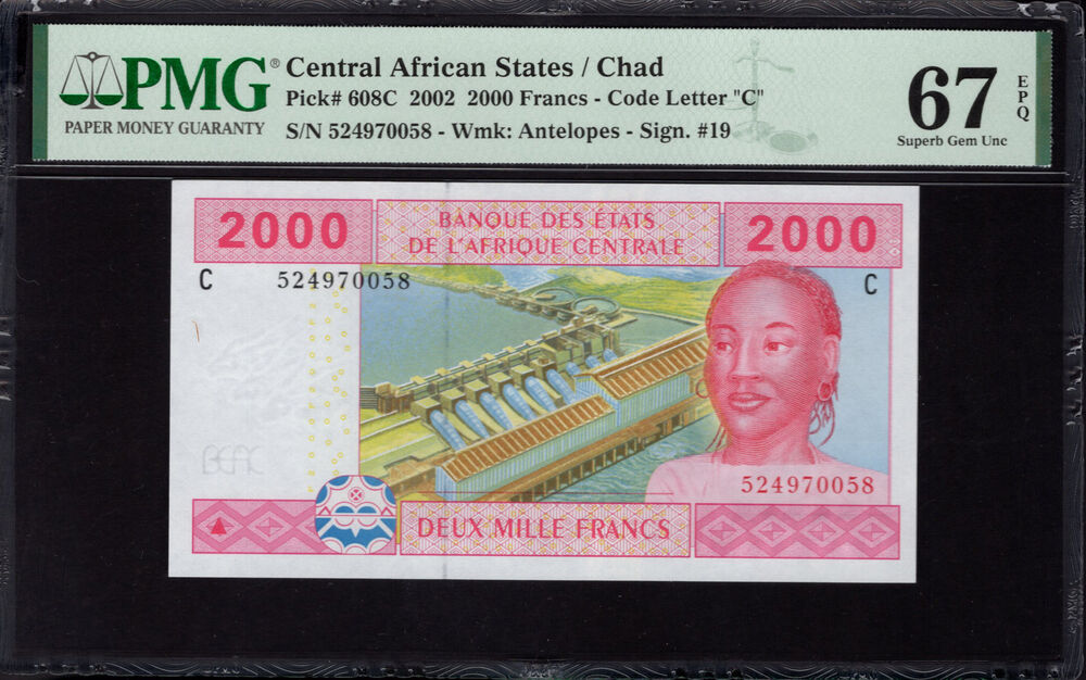 Chad - 2000 Francs 2002 - Pick # 608C - PMG 67 EPQ