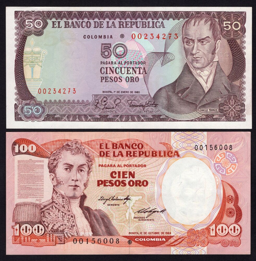 Colombia - 50 & 100 Pesos Oro 1980/84 - Pick # 422a*, 426a* - Replacements - AU
