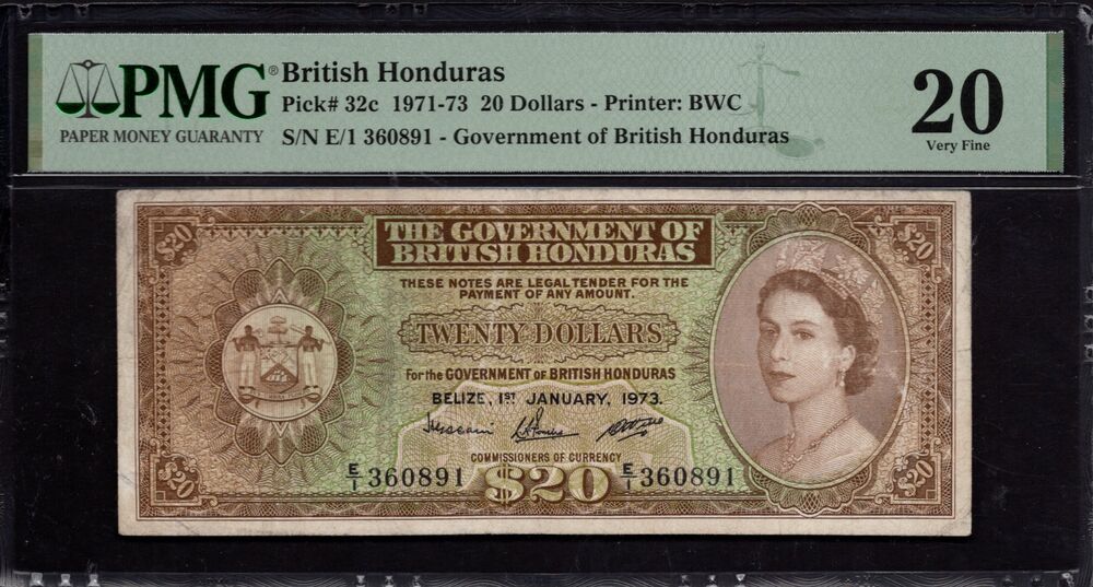 British Honduras - 20 Dollars 1971 - Pick # 32c - PMG 20