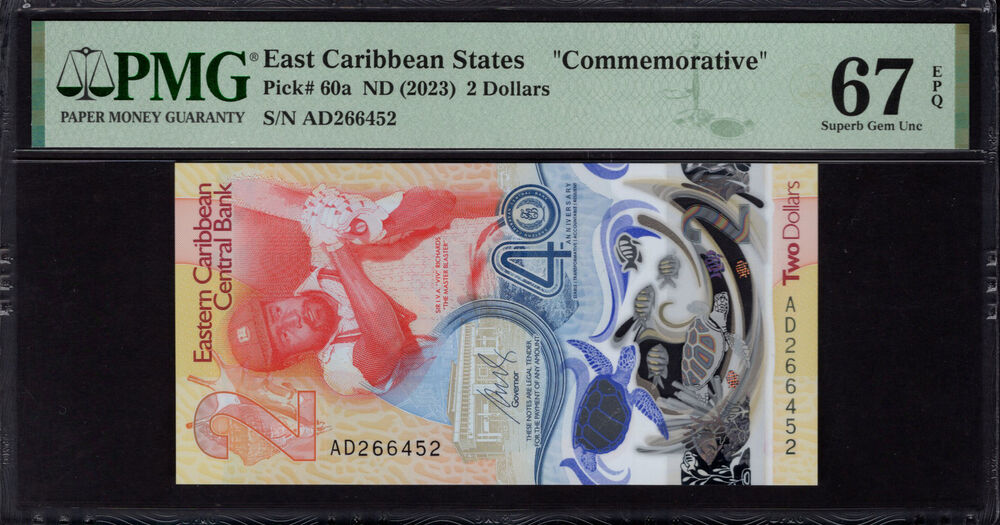 East Caribbean States - 2 Dollars 2023 - Pick # 60a - PMG 67 EPQ