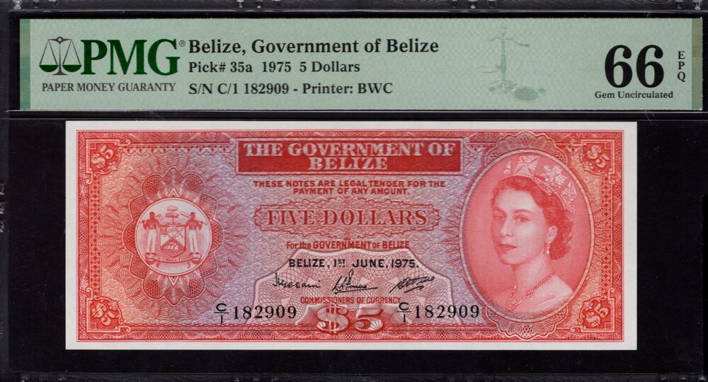 Belize - 5 Dollars 1975 - Pick # 35a - PMG 66 EPQ