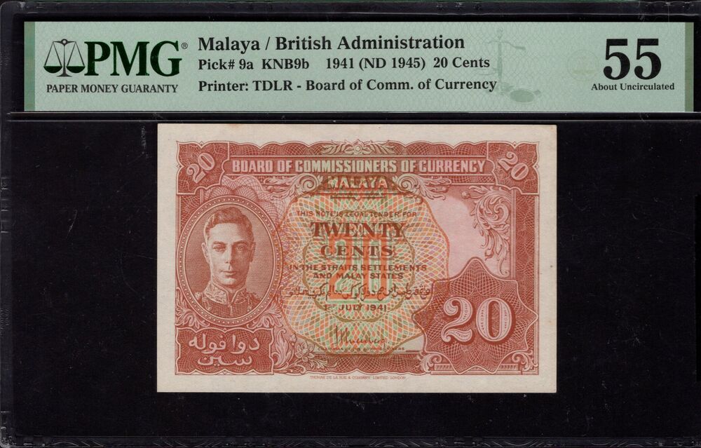 Malaya - 20 Cents 1941 - Pick # 9a - PMG 55 