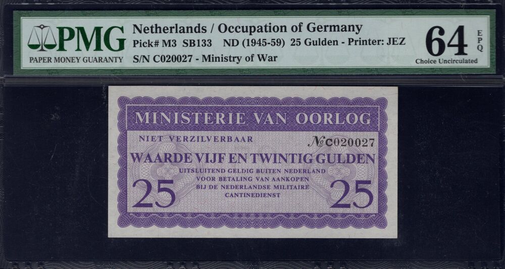 Netherlands / Occupation of Germany - 25 Gulden 1945 - Pick # M3 - PMG 64 EPQ