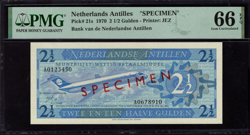 Netherlands Antilles - 2 1/2 Gulden 1970 - Pick # 21s - PMG 66 EPQ