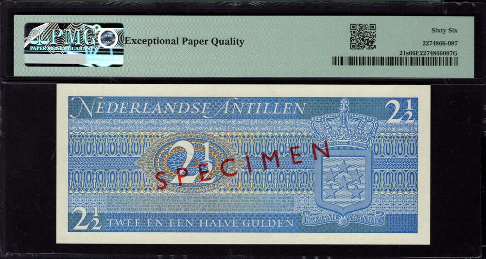 Netherlands Antilles - 2 1/2 Gulden 1970 - Pick # 21s - PMG 66 EPQ