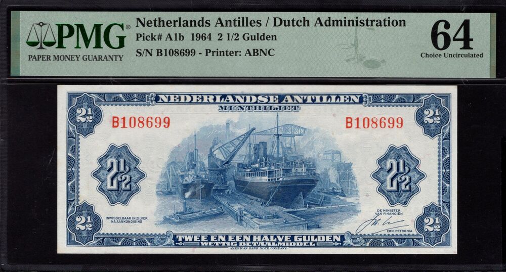 Netherlands Antilles - 2 1/2 Gulden 1964 - Pick # A1b - PMG 64