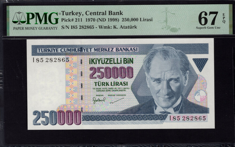 Turkey - 250.000 Lirasi 1970 - Pick # 211 - PMG 67 EPQ