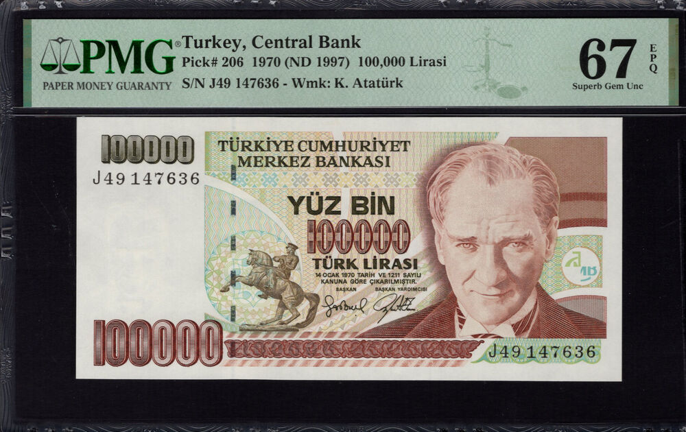 Turkey - 100.000 Lirasi 1970 - Pick # 206 - PMG 67 EPQ