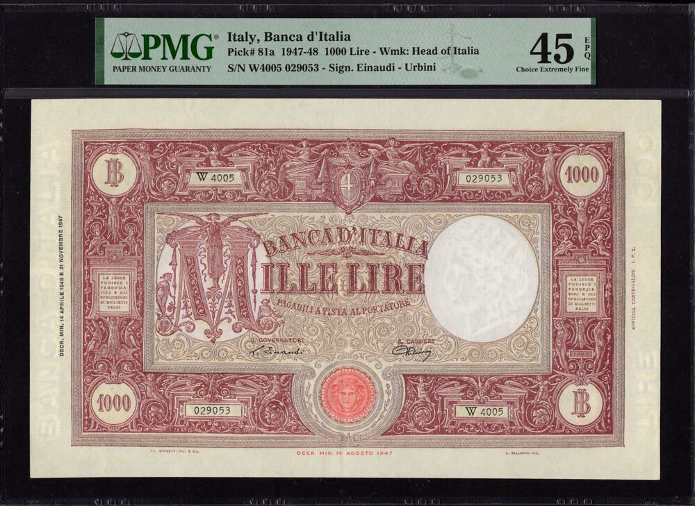Italy - 1.000 Lire 1947 - Pick # 81a - PMG 45 EPQ