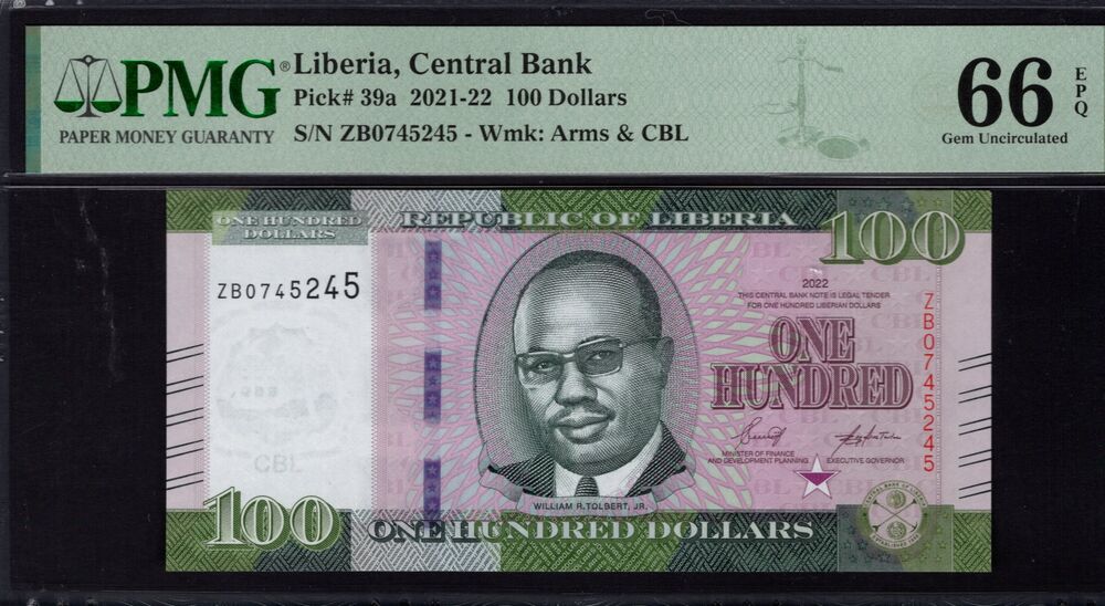 Liberia - 100 Dollars 2021 - Pick # 39a - PMG 66 EPQ