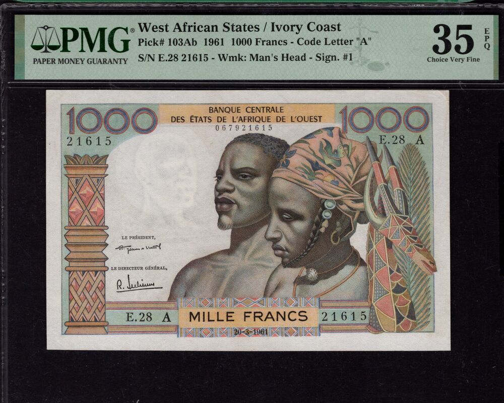 Ivory Coast - 1.000 Francs 1961 - Pick # 103Ab - PMG 35 EPQ