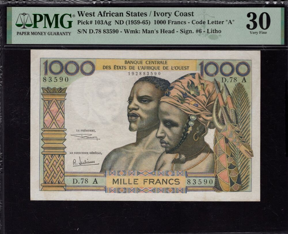 Ivory Coast - 1.000 Francs 1959 - Pick # 103Ag - PMG 30