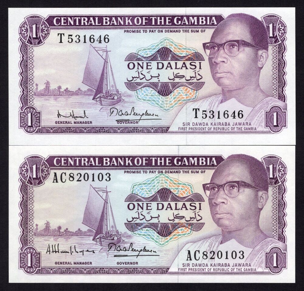 Gambia - 2 x 1 Dalasi 1972/86 - Pick # 4f, 4g - UNC