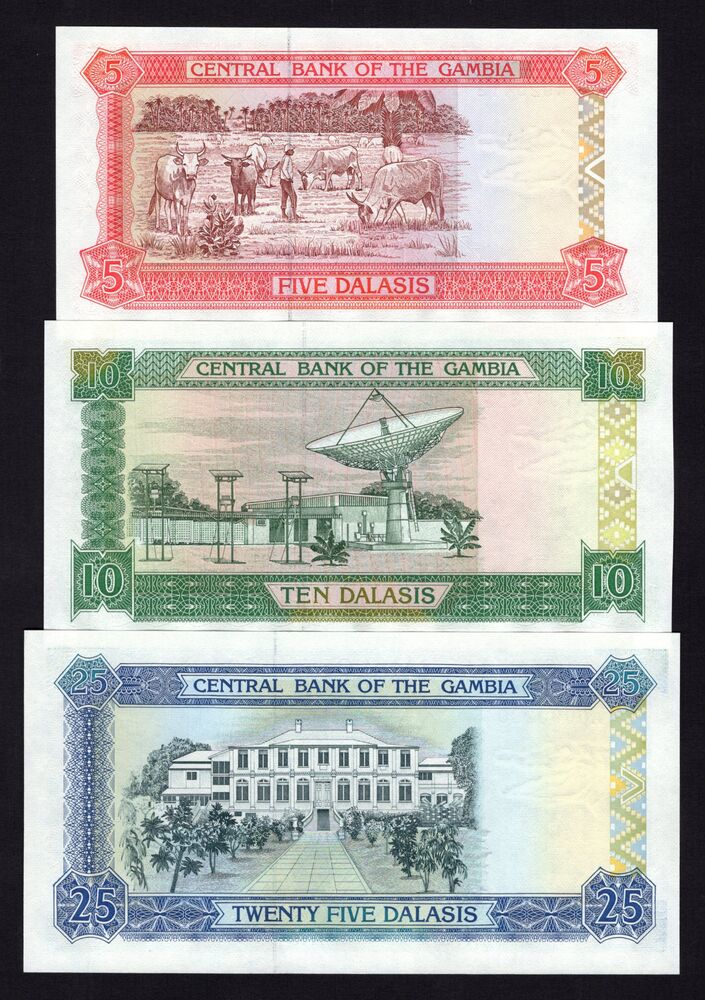 Gambia - 5, 10 & 25 Dalasis 1991/95 - Pick # 12a, 13a, 14 - UNC