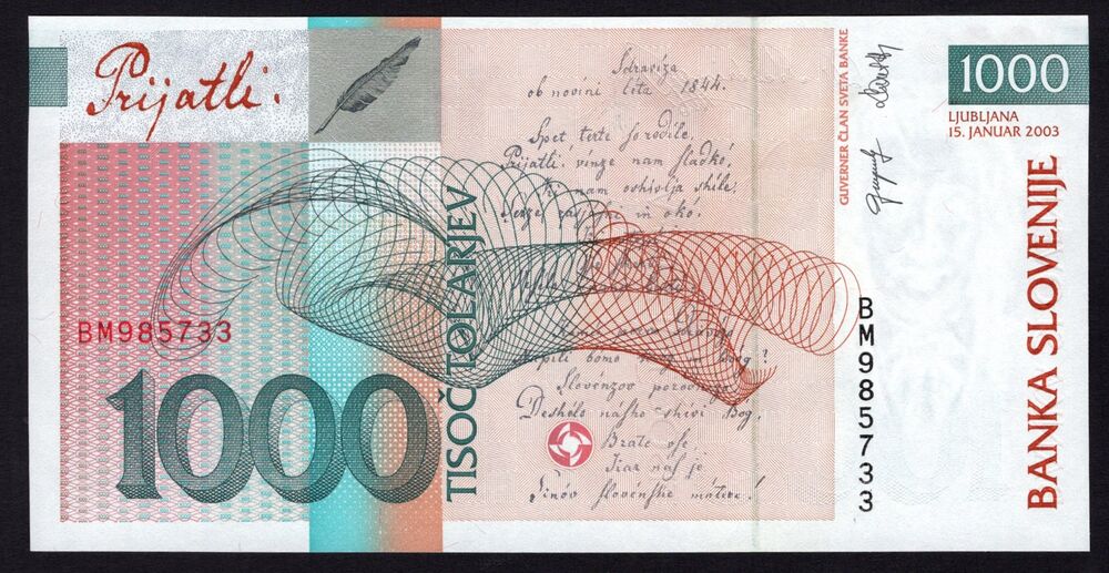 Slovenia - 1000 Tolarjev 2003 - Pick # 32a - UNC