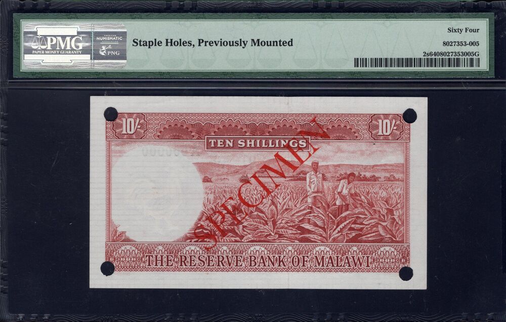 Malawi - 10 Shillings 1964 - Pick # 2s - PMG 64