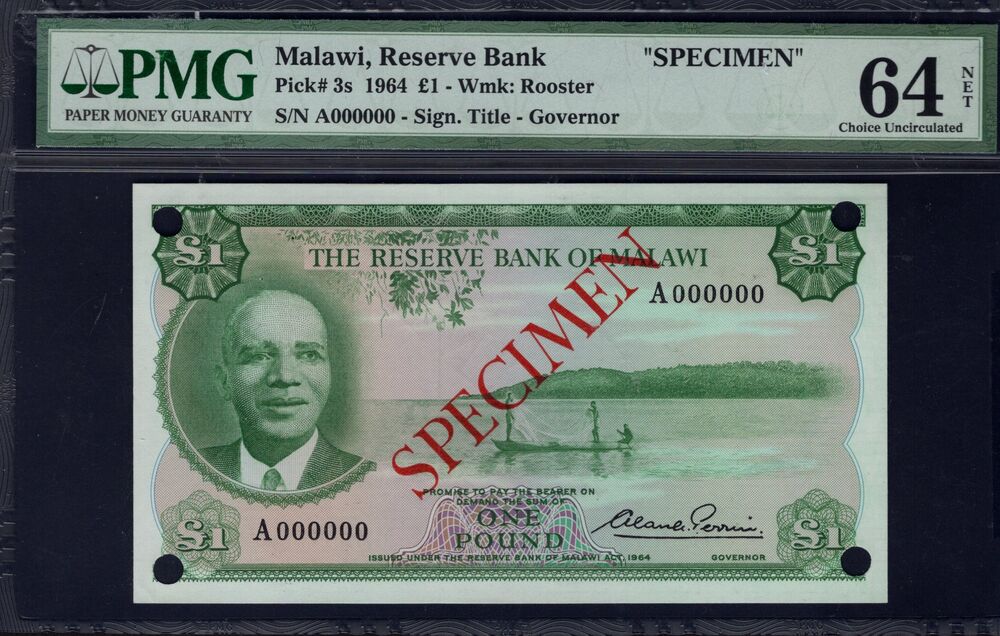 Malawi - 1 Pound 1964 - Pick # 3s - PMG 64 NET