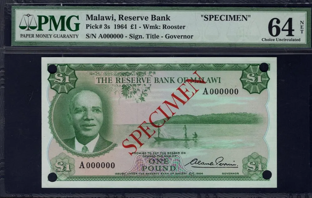 Malawi - 1 Pound 1964 - Pick # 3s - PMG 64 NET
