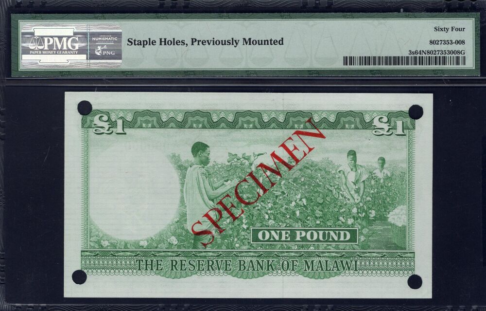 Malawi - 1 Pound 1964 - Pick # 3s - PMG 64 NET