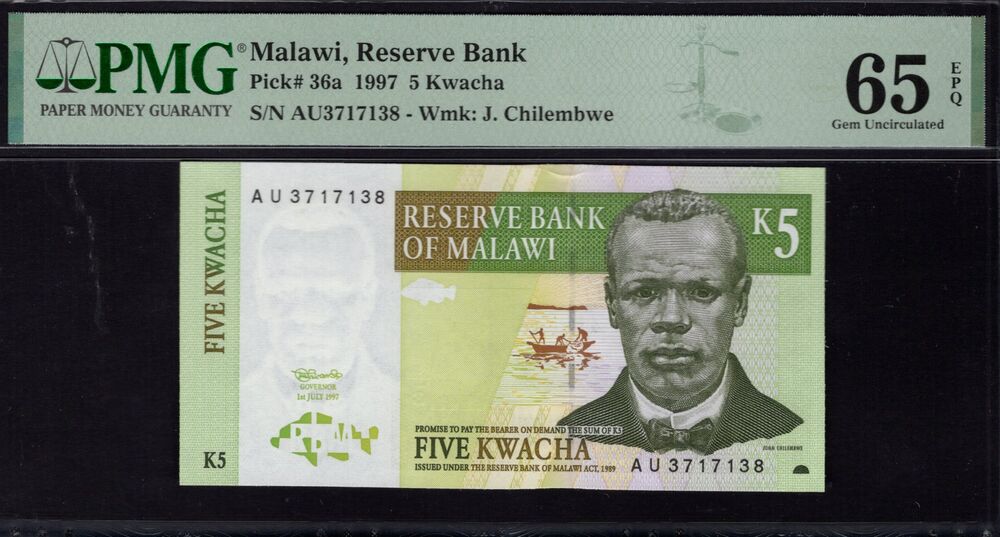 Malawi - 5 Kwacha 1997 - Pick # 36a - PMG 65 EPQ