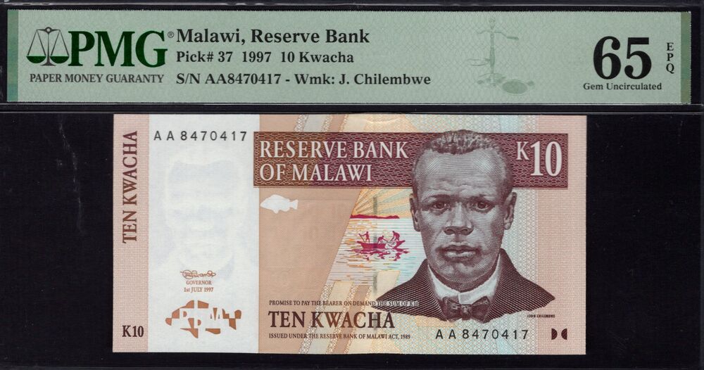Malawi - 10 Kwacha 1997 - Pick # 37 - PMG 65 EPQ