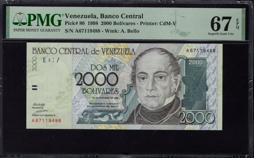 Venezuela - 2000 Bolívares 1998 - Pick # 80 - PMG 67 EPQ
