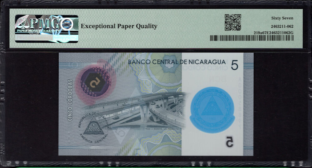 Nicaragua - 5 Córdobas 2019 - Pick # 219a - PMG 67 EPQ