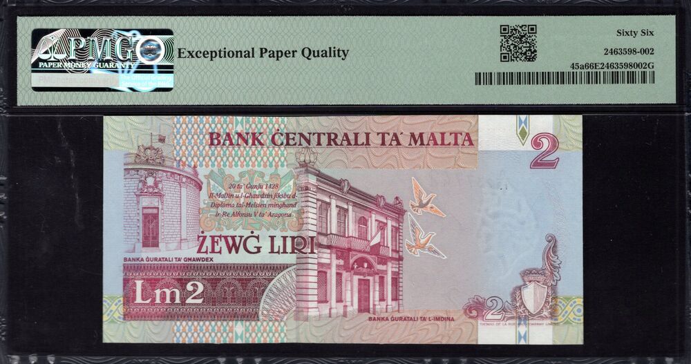 Malta - 2 Liri 1967 - Pick # 45a - PMG 66 EPQ