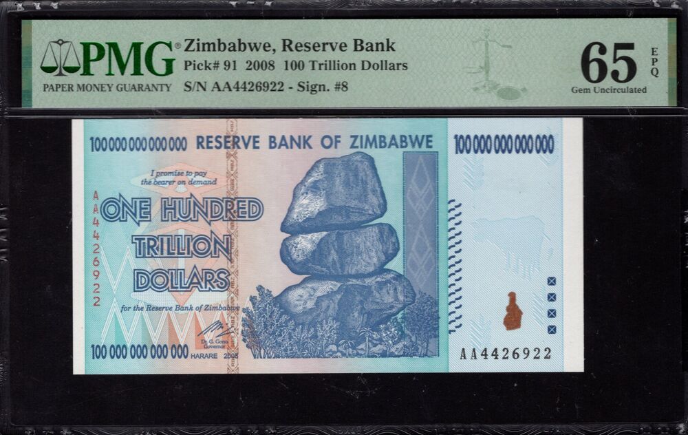 Zimbabwe - 100.000.000.000.000 Dollars 2008 - Pick # 91 - PMG 65 EPQ