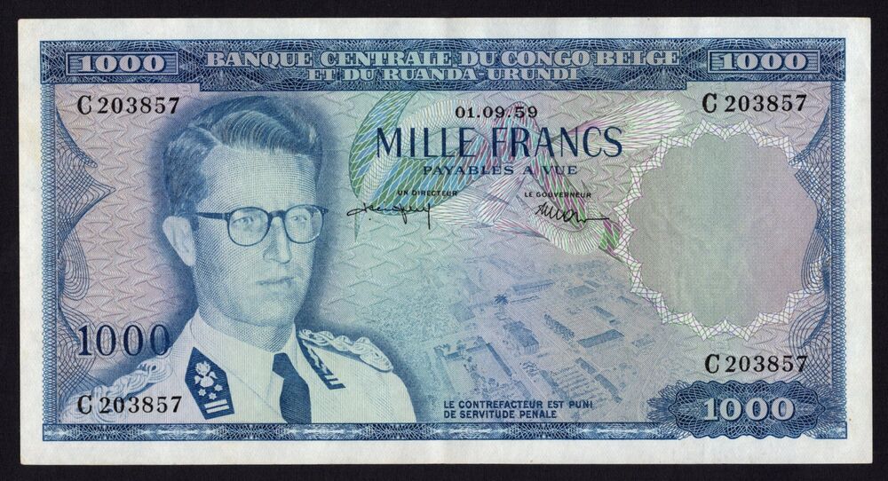 Belgian Congo - 1000 Francs 1959 - Pick # 35 - Pressed VF