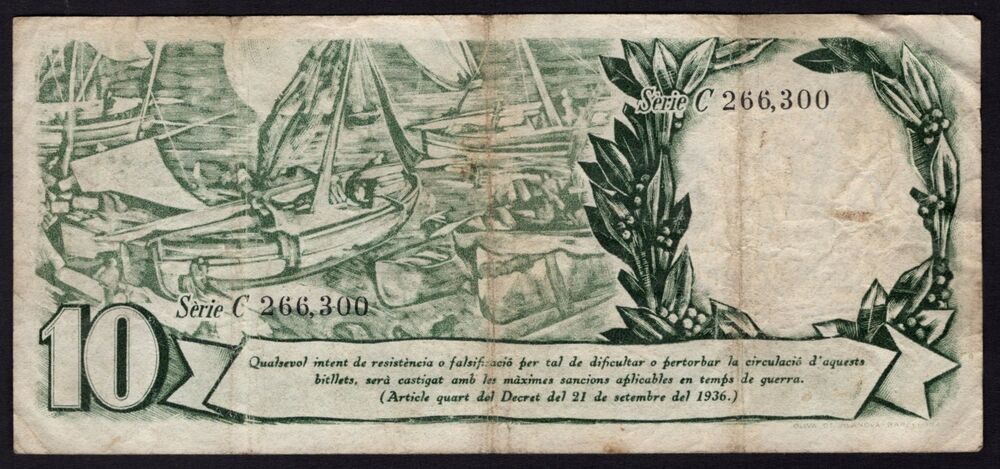 Spain - Catalunya, 10 Pessetes 1936 - Pick # NL - Fine