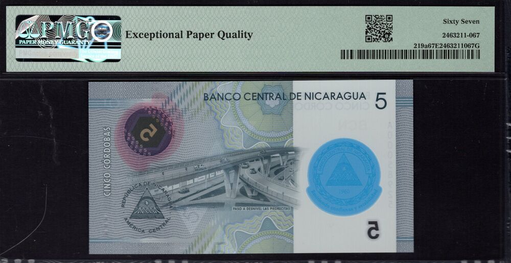 Nicaragua - 5 Córdobas 2019 - Pick # 219a - PMG 67 EPQ