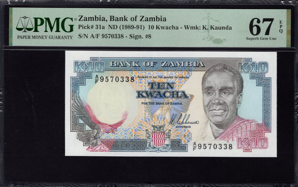 Zambia - 10 Kwacha 1989 - Pick # 31a - PMG 67 EPQ