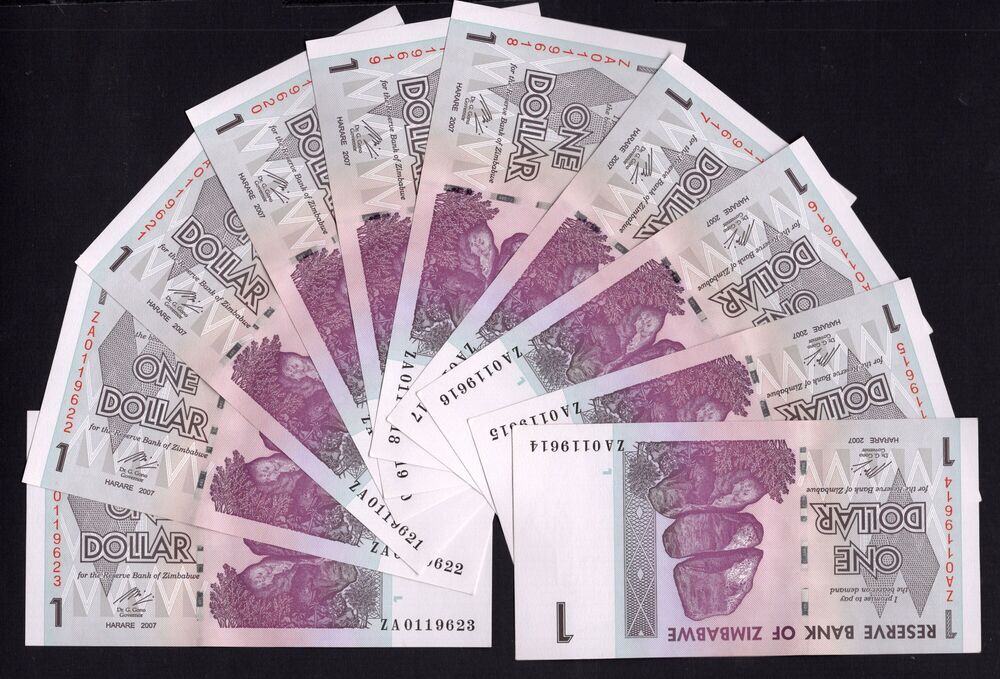 Zimbabwe - 10 x 1 Dollar 2007 - Pick # 65* - Consecutive Replacements - UNC