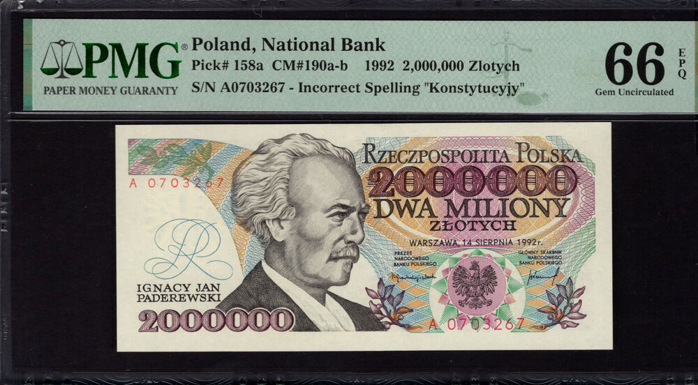 Poland - 2.000.000 Zlotych 1992 - Pick # 158a - PMG 66 EPQ
