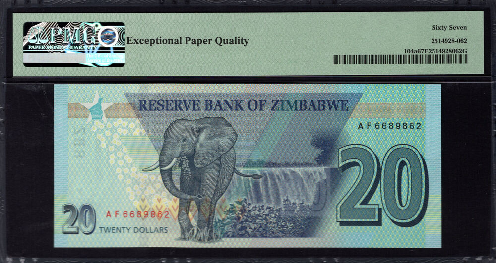 Zimbabwe - 20 Dollars 2020 - Pick # 104a - PMG 67 EPQ