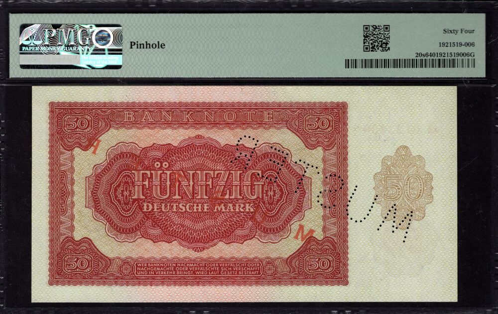 Germany - 50 Deutsche Mark 1955 - Pick # 20s - PMG 64